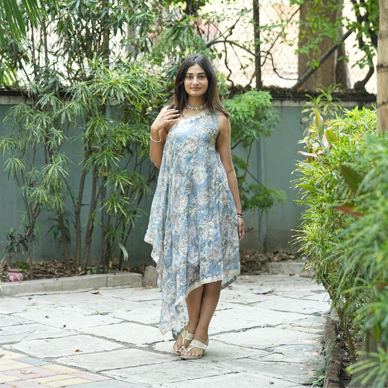 One shoulder dress (Light blue)