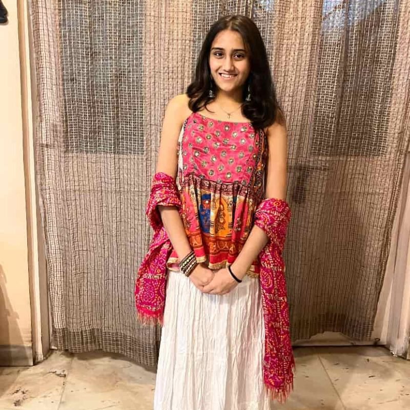 Pink halter with lace + White Ghagra + pink bandhani dupatta