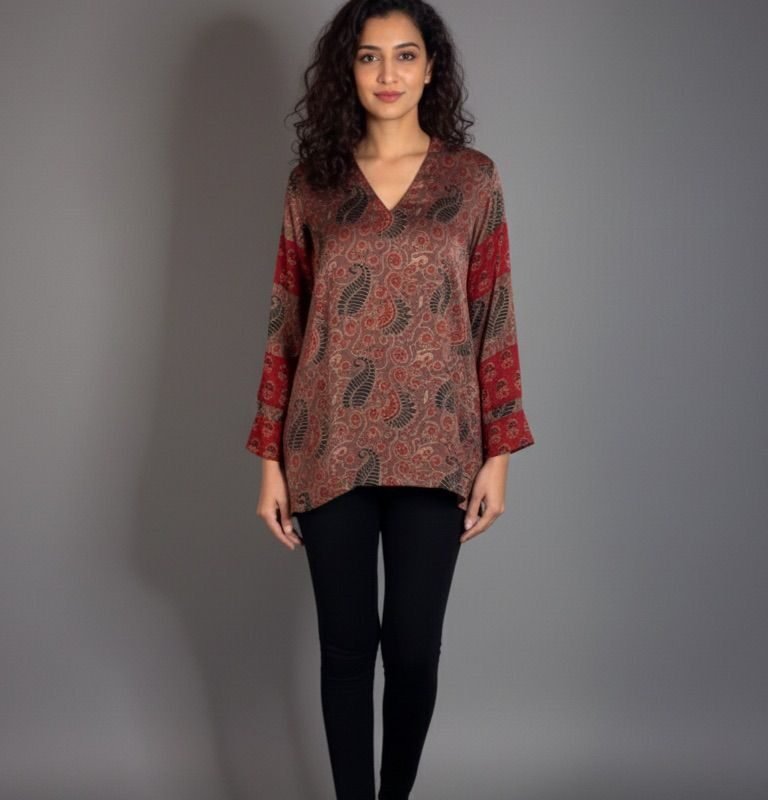 V-Neck Ajrakh Top