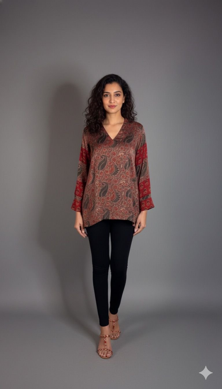 V-Neck Ajrakh Top