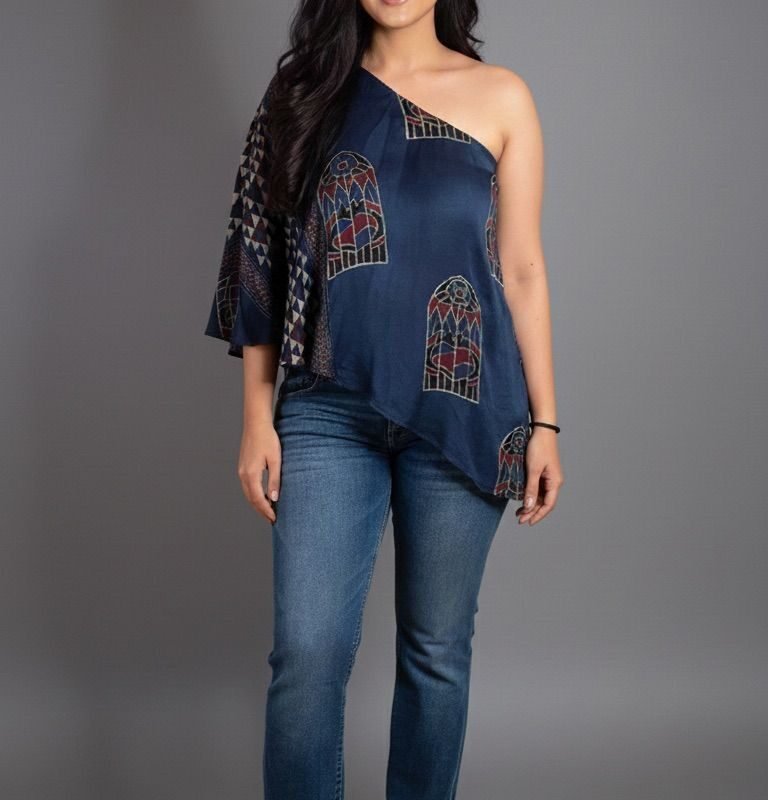 Strapless / One-Shoulder Ajrakh Top
