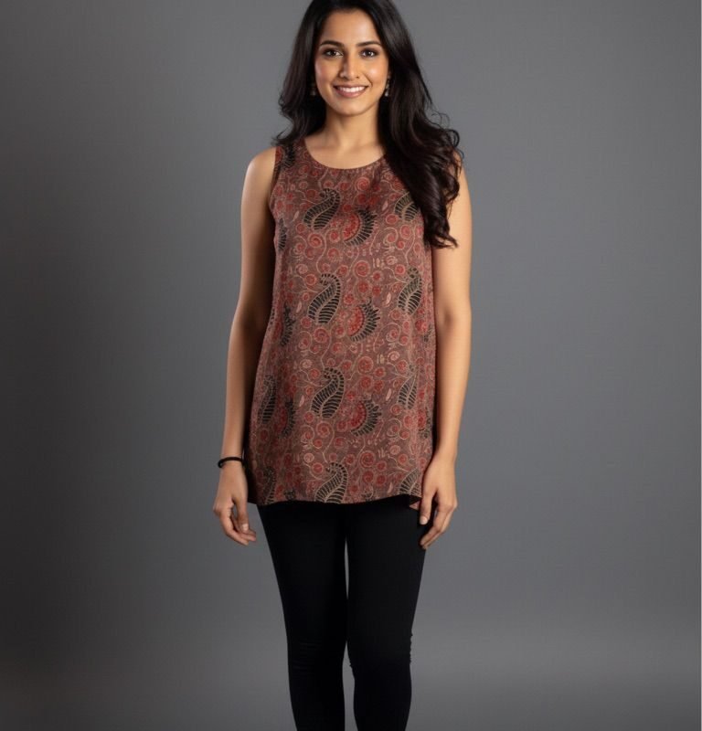 Sleeveless Ajrakh Top