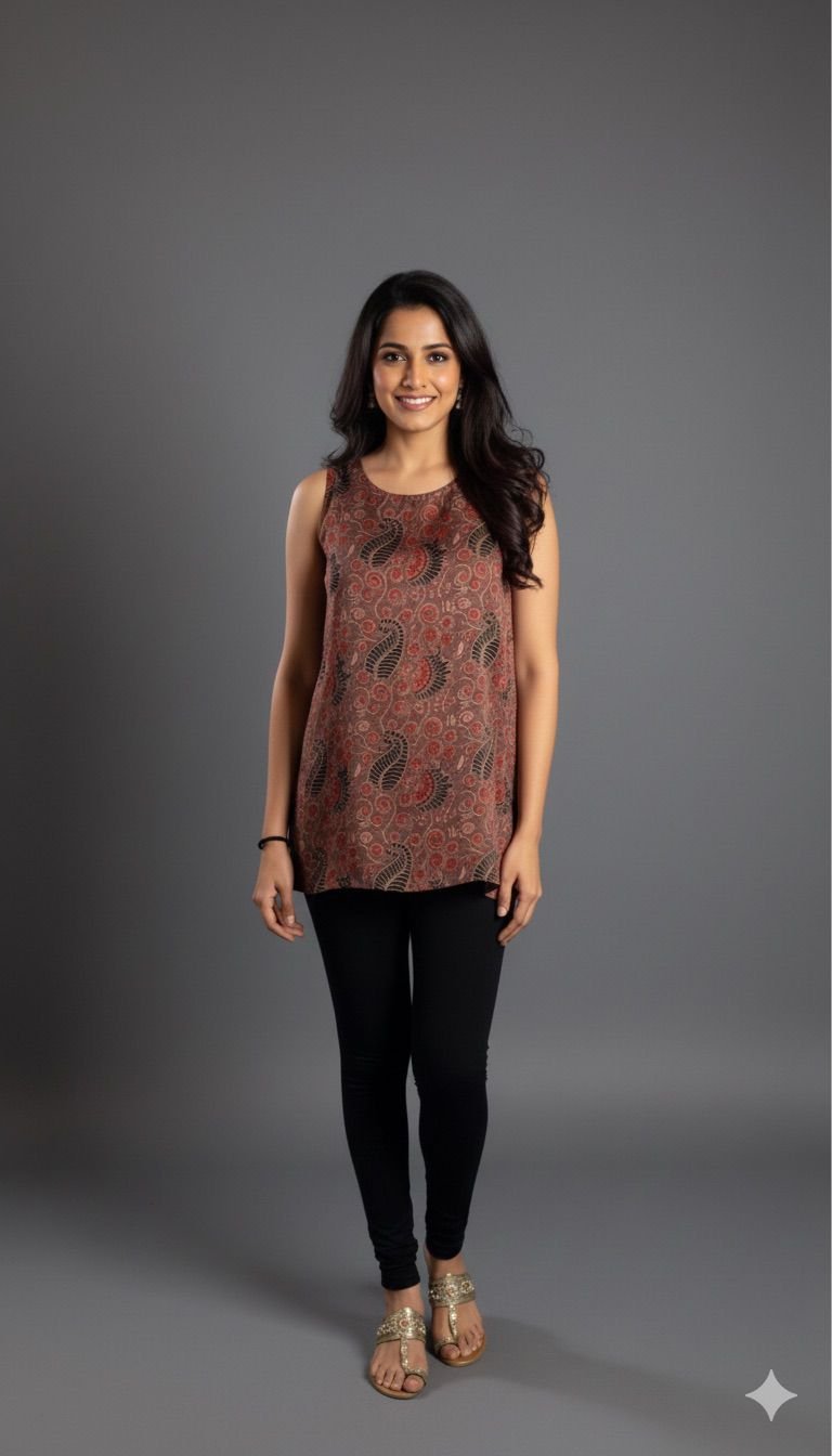 Sleeveless Ajrakh Top