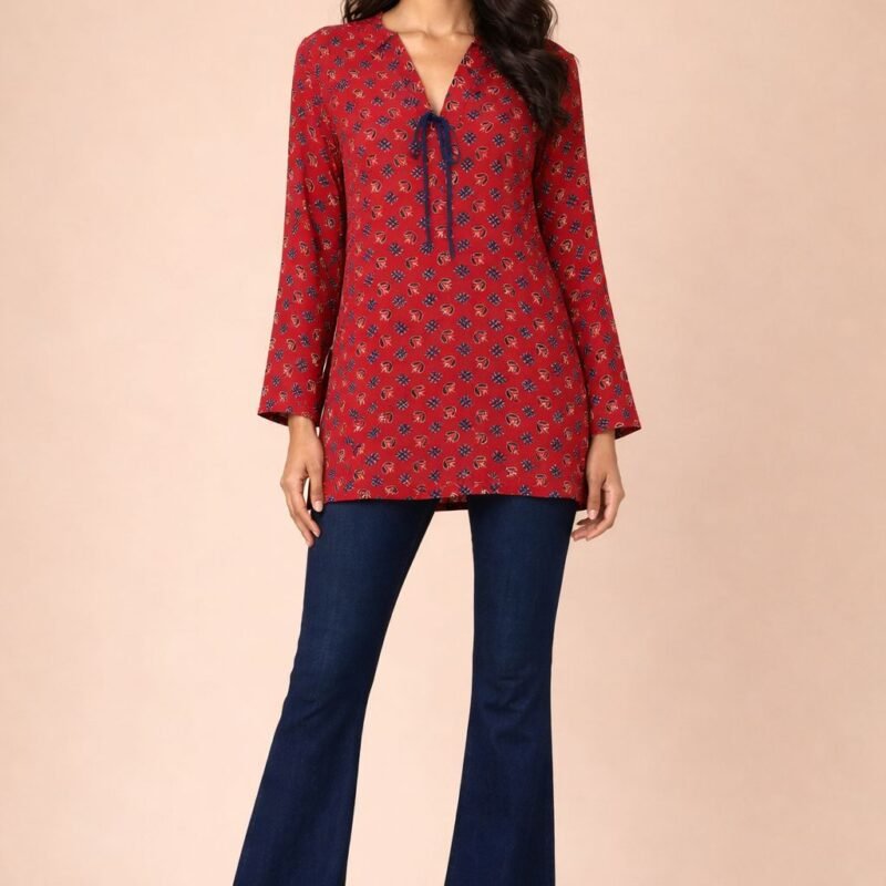 Maroon Printed V-Neck Tunic