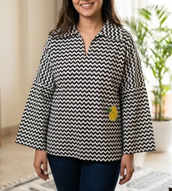 Chevron Lemon Embroidered Top