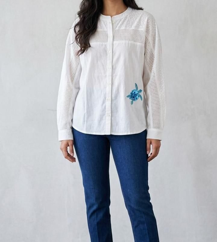 Lace Detail Sea Turtle Shirt