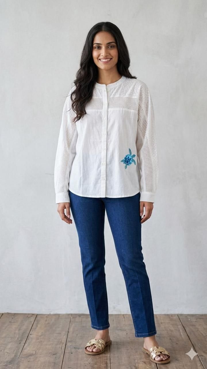 Lace Detail Sea Turtle Shirt