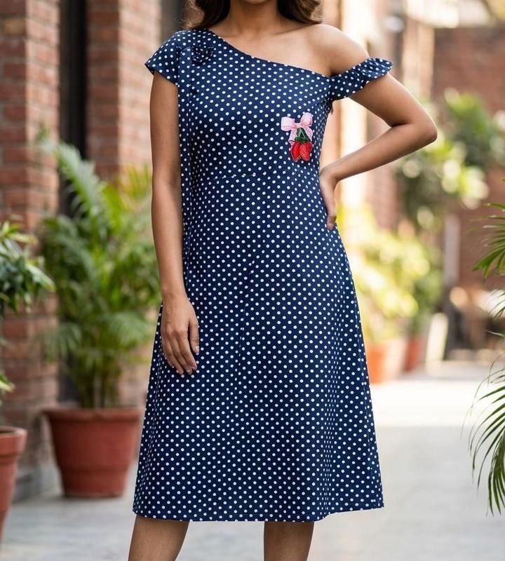 Polka Dot One-Shoulder Strawberry Dress