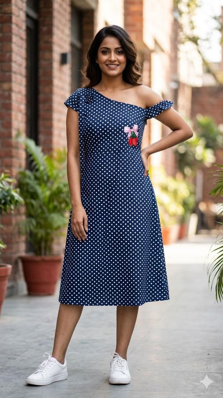 Polka Dot One-Shoulder Strawberry Dress