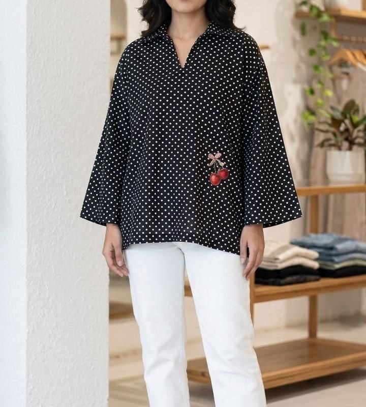 Polka Dot Cherry Embroidered Tunic