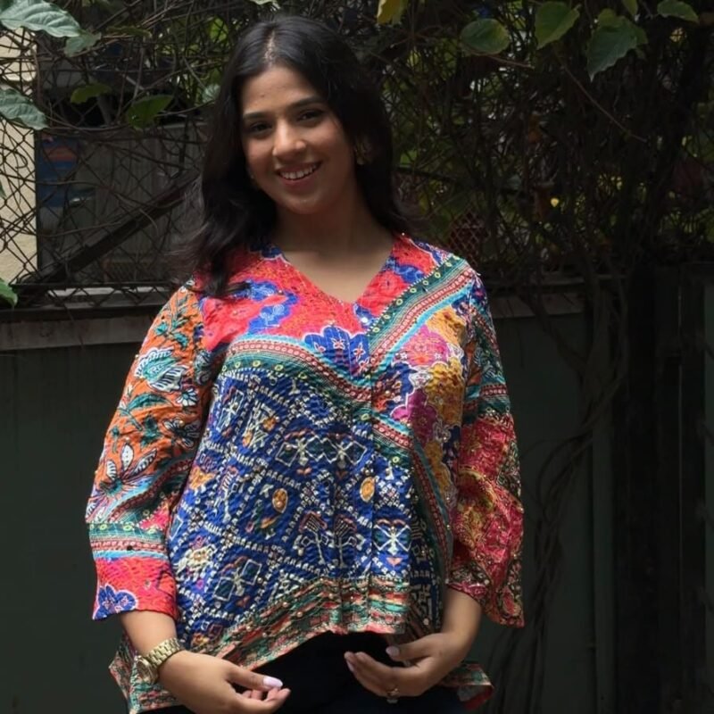 Blue & Pink Printed Flared Top