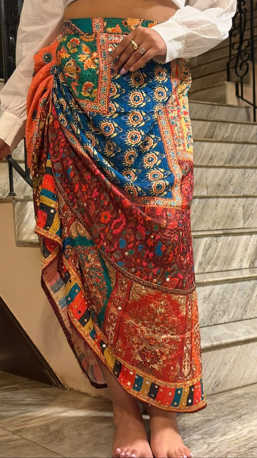 Patchwork Printed Wrap Skirt